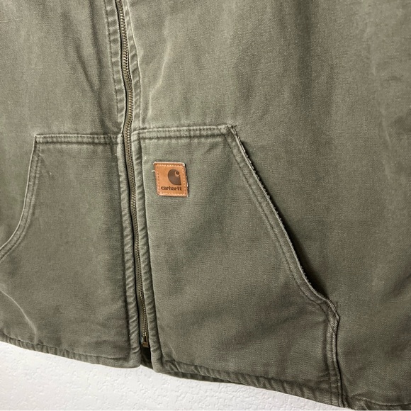 Carhartt Vest Mens Green Sherpa Lined Work Vest Full Zip - Picture 3 of 8